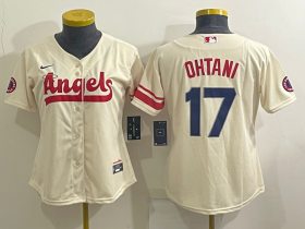 Wholesale Cheap Women\'s Los Angeles Angels #17 Shohei Ohtani Cream 2022 City Connect Cool Base Stitched Jersey