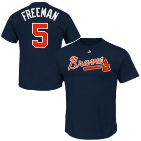 Wholesale Cheap Atlanta Braves #5 Freddie Freeman Majestic Official Name and Number T-Shirt Navy