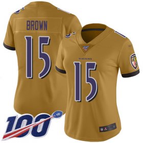Wholesale Cheap Nike Ravens #15 Marquise Brown Gold Women\'s Stitched NFL Limited Inverted Legend 100th Season Jersey