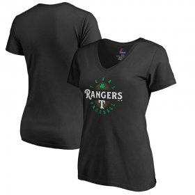 Wholesale Cheap Texas Rangers Majestic Women\'s Forever Lucky V-Neck T-Shirt Black