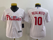 Cheap Youth Philadelphia Phillies #10 JT Realmuto White Stitched MLB Cool Base Nike Jersey
