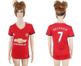 Wholesale Cheap Women\'s Manchester United #7 Beckham Red Home Soccer Club Jersey