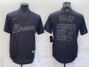 Wholesale Cheap Men's Atlanta Braves #27 Austin Riley Black Pullover Turn Back The Clock Stitched Cool Base Jersey