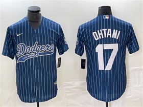 Cheap Men\'s Los Angeles Dodgers #17 Shohei Ohtani Navy Cool Base With Patch Stitched Baseball Jersey