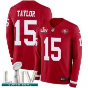 Wholesale Cheap Nike 49ers #15 Trent Taylor Red Super Bowl LIV 2020 Team Color Youth Stitched NFL Limited Therma Long Sleeve Jersey