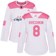 Wholesale Cheap Adidas Capitals #8 Alex Ovechkin White/Pink Authentic Fashion Women's Stitched NHL Jersey