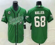 Wholesale Cheap Men's Philadelphia Eagles #68 Jordan Mailata Green C Patch Cool Base Stitched Baseball Jersey