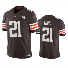 Wholesale Cheap Men\'s Cleveland Browns #21 Denzel Ward Brown 2023 F.U.S.E. With Jim Brown Memorial Patch Vapor Untouchable Limited Football Stitched Jersey
