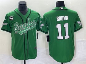 Wholesale Cheap Men\'s Philadelphia Eagles #11 A. J. Brown Green With C Patch Cool Base Baseball Stitched Jersey