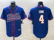 Cheap Men's Buffalo Bills #4 James Cook Blue With Patch Cool Base Stitched Baseball Jersey