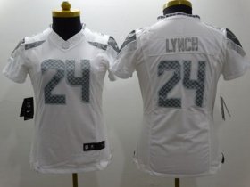 Wholesale Cheap Nike Seahawks #24 Marshawn Lynch White Women\'s Stitched NFL Limited Platinum Jersey