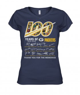 Wholesale Cheap Green Bay Packers 100 Seasons Memories Women\'s T-Shirt Navy