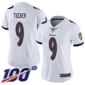 Wholesale Cheap Nike Ravens #9 Justin Tucker White Women\'s Stitched NFL 100th Season Vapor Limited Jersey