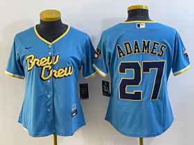 Wholesale Cheap Women\'s Milwaukee Brewers #27 Willy Adames Blue 2022 City Connect Cool Base Stitched Jersey