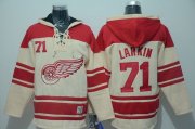 Wholesale Cheap Red Wings #71 Dylan Larkin Cream Sawyer Hooded Sweatshirt Stitched NHL Jersey