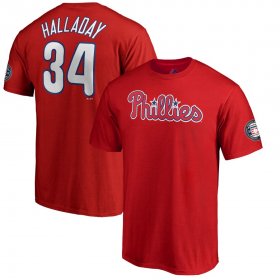 Wholesale Cheap Philadelphia Phillies #34 Roy Halladay 2019 Hall of Fame Name & Number T-Shirt Red