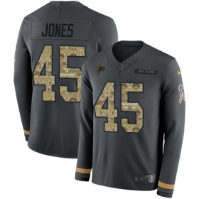 Wholesale Cheap Nike Falcons #45 Deion Jones Anthracite Salute to Service Men\'s Stitched NFL Limited Therma Long Sleeve Jersey