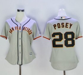 Wholesale Cheap Giants #28 Buster Posey Grey Women\'s Road Stitched MLB Jersey