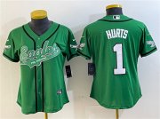 Cheap Women's Philadelphia Eagles #1 Jalen Hurts Green Cool Base Stitched Baseball Jersey(Run Small)