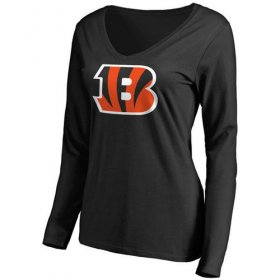 Wholesale Cheap Women\'s Cincinnati Bengals Pro Line Primary Team Logo Slim Fit Long Sleeve T-Shirt Black