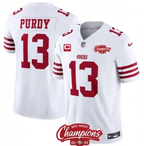 Cheap Men\'s San Francisco 49ers #13 Brock Purdy White 2023 F.U.S.E. With 1-star C Ptach And NFC West Champions Patch Football Stitched Jersey