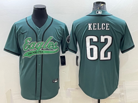 Wholesale Cheap Men\'s Philadelphia Eagles #62 Jason Kelce Green With Patch Cool Base Stitched Baseball Jersey