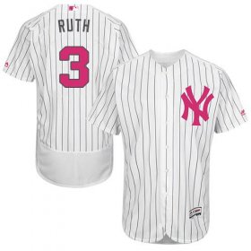 Wholesale Cheap Yankees #3 Babe Ruth White Strip Flexbase Authentic Collection Mother\'s Day Stitched MLB Jersey
