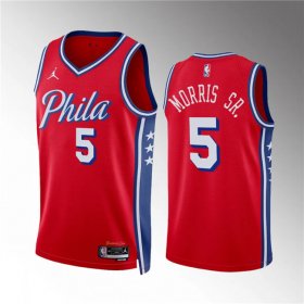 Men\'s Philadelphia 76ers #5 Marcus Morris Sr Red Statement Edition Stitched Jersey