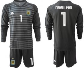 Wholesale Cheap Argentina #1 Caballero Black Long Sleeves Goalkeeper Soccer Country Jersey