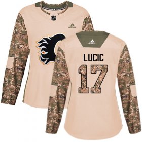 Wholesale Cheap Adidas Flames #17 Milan Lucic Camo Authentic 2017 Veterans Day Women\'s Stitched NHL Jersey
