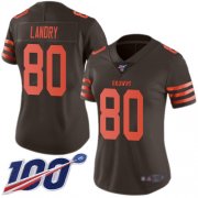 Wholesale Cheap Nike Browns #80 Jarvis Landry Brown Women's Stitched NFL Limited Rush 100th Season Jersey