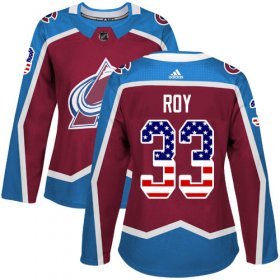 Wholesale Cheap Adidas Avalanche #33 Patrick Roy Burgundy Home Authentic USA Flag Women\'s Stitched NHL Jersey