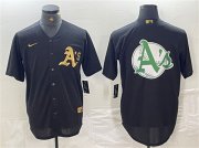 Cheap Mens Oakland Athletics Black Gold Team Big Logo Cool Base Stitched Baseball Jersey