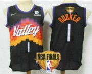Wholesale Cheap Men's Phoenix Suns #1 Devin Booker Black 2021 Finals Patch City Edition NBA Swingman Jersey