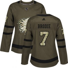 Wholesale Cheap Adidas Flames #7 TJ Brodie Green Salute to Service Women\'s Stitched NHL Jersey