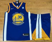 Wholesale Cheap Men's Golden State Warriors #35 Kevin Durant Royal Blue 2017-2018 Nike Swingman Stitched NBA Jersey With Shorts