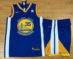 Wholesale Cheap Men\'s Golden State Warriors #35 Kevin Durant Royal Blue 2017-2018 Nike Swingman Stitched NBA Jersey With Shorts