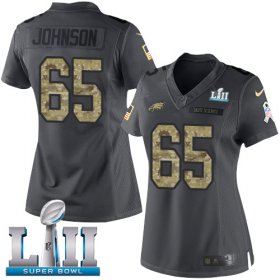 Wholesale Cheap Nike Eagles #65 Lane Johnson Black Super Bowl LII Women\'s Stitched NFL Limited 2016 Salute to Service Jersey