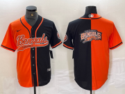 Cheap Men's Cincinnati Bengals Big Logo Orange Black Two Tone Cool Base Stitched Baseball Jersey