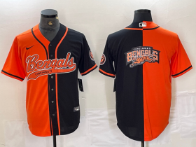 Cheap Men\'s Cincinnati Bengals Big Logo Orange Black Two Tone Cool Base Stitched Baseball Jersey