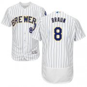 Wholesale Cheap Brewers #8 Ryan Braun White Strip Flexbase Authentic Collection Stitched MLB Jersey