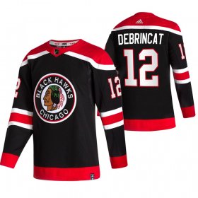 Wholesale Cheap Chicago Blackhawks #12 Alex DeBrincat Black Men\'s Adidas 2020-21 Reverse Retro Alternate NHL Jersey