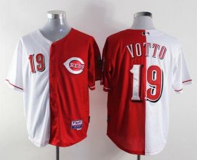 Wholesale Cheap Reds #19 Joey Votto Red/White Split Fashion Stitched MLB Jersey