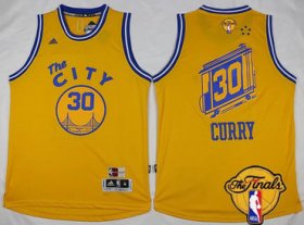 Wholesale Cheap Men\'s Golden State Warriors #30 Stephen Curry 2015-16 Retro Yellow 2017 The NBA Finals Patch Jersey