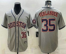 Wholesale Cheap Men\'s Houston Astros #35 Justin Verlander Number Grey With Patch Stitched MLB Cool Base Nike Jersey