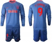 Wholesale Cheap Men 2020-2021 club Atletico Madrid away long sleeves 9 blue Soccer Jerseys