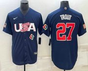 Cheap Men's USA Baseball #27 Mike Trout 2023 Navy World Baseball Classic Stitched Jersey