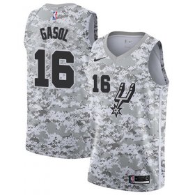 Wholesale Cheap Men\'s Nike San Antonio Spurs #16 Pau Gasol White Camo Basketball Swingman Earned Edition Jersey