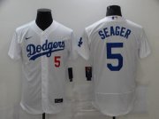 Wholesale Cheap Men's Los Angeles Dodgers #5 Corey Seager White Stitched MLB Flex Base Jersey