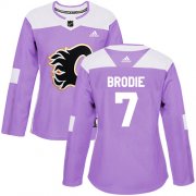 Wholesale Cheap Adidas Flames #7 TJ Brodie Purple Authentic Fights Cancer Women's Stitched NHL Jersey